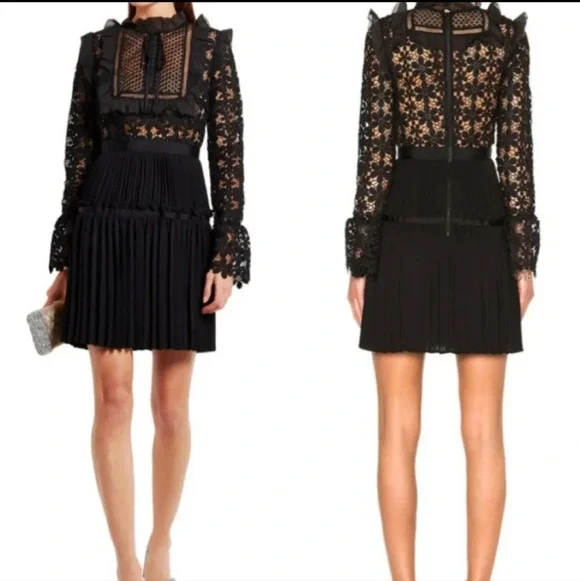 Reds Hall Black Adeline Lace Up Pleated Dress Size Women's Small NEW - Picture 2 of 16